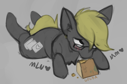 Size: 1006x664 | Tagged: safe, artist:marsminer, oc, oc only, oc:trestle, pony, blushing, cheese, eating, food, mold, solo