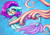 Size: 1489x1052 | Tagged: safe, artist:chaosangeldesu, oc, oc only, oc:pearl seaswirl, octopus, sea pony, seapony (g4), blue background, blushing, fin wings, fins, fish tail, flowing tail, jewelry, necklace, ocean, open mouth, open smile, pearl necklace, purple mane, simple background, smiling, solo, tail, tentacles, underwater, water, wings