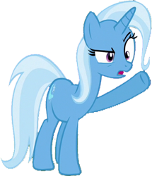 Size: 618x720 | Tagged: safe, edit, edited screencap, editor:homersimpson1983, screencap, trixie, pony, unicorn, g4, background removed, female, full body, hooves, horn, mare, not a vector, open mouth, raised eyebrow, raised hoof, simple background, solo, standing, tail, transparent background, two toned mane, two toned tail