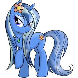 Size: 1500x1500 | Tagged: safe, artist:mentitakirby, pony, unicorn, base used, eyeshadow, female, flower, flower in hair, happy tree friends, horn, looking back, makeup, mare, petunia (happy tree friends), ponified, simple background, solo, transparent background, unicorn oc, wet, wet mane