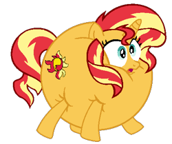Size: 465x388 | Tagged: safe, artist:theinflater19, edit, sunset shimmer, alicorn, pony, feeling pinkie keen, g4, backwards cutie mark, female, inflation, mare, shocked, simple background, solo, transparent background