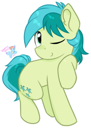 Size: 916x1292 | Tagged: safe, artist:rainbow eevee, sandbar, earth pony, pony, g4, cute, full body, hooves, male, one eye closed, raised hoof, sandabetes, signature, simple background, smiling, solo, stallion, standing, transparent background, vector, wink