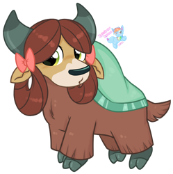 Size: 1338x1345 | Tagged: safe, artist:rainbow eevee, yona, yak, g4, bow, cloven hooves, cute, female, monkey swings, simple background, solo, transparent background, vector, yonadorable