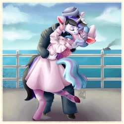 Size: 6000x6000 | Tagged: safe, artist:mishi_ovo, oc, oc only, oc:bluelinepony, pegasus, unicorn, anthro, anthro oc, commission, couple, cute, duo, holiday, horn, kiss on the lips, kissing, lovely, pegasus oc, unicorn oc, v-j day in times square, valentine's day