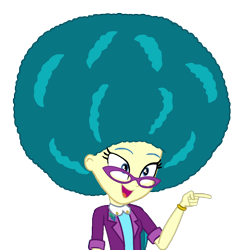 Size: 1166x1218 | Tagged: safe, artist:bigpurplemuppet99, juniper montage, equestria girls, g4, afro, alternate hairstyle, glasses, pointing, simple background, solo, transparent background
