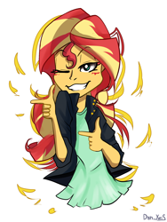 Size: 1560x2080 | Tagged: safe, artist:yuris, sunset shimmer, equestria girls, g4, female, grin, one eye closed, reaction image, simple background, smiling, solo, white background, wink