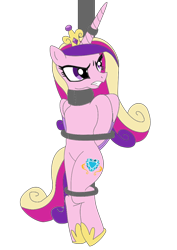 Size: 794x1123 | Tagged: safe, artist:164251, princess cadance, alicorn, pony, g4, angry, arm behind back, bondage, bound wings, glare, gritted teeth, looking at someone, looking at something, looking up, pole, pole tied, ropes, simple background, solo, struggling, tied up, transparent background, wings