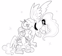 Size: 3213x2894 | Tagged: safe, artist:lummh, princess luna, twilight sparkle, oc, oc:princess tempora, alicorn, pony, unicorn, g4, high res, simple background, twilight sparkle (alicorn), unicorn twilight, white background