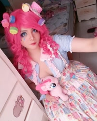 Size: 772x960 | Tagged: safe, artist:pandora guerra, pinkie pie, human, g4, breasts, cleavage, clothes, cosplay, costume, female, irl, irl human, photo, plushie, solo