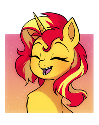 Size: 820x1033 | Tagged: safe, artist:adrianimations, sunset shimmer, pony, unicorn, g4, bust, cute, eyes closed, female, happy, mare, open mouth, portrait, shimmerbetes, smiling, solo