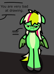 Size: 1032x1401 | Tagged: safe, artist:cocacola1012, oc, oc only, oc:gumdrops, pegasus, pony, floppy ears, sad, text