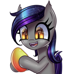 Size: 2880x3040 | Tagged: safe, artist:opal_radiance, oc, oc only, oc:echo, bat pony, pony, fangs, food, high res, mango, open mouth, simple background, solo, that batpony sure does love mangoes, transparent background