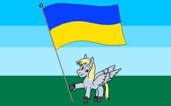 Size: 1024x640 | Tagged: safe, artist:horsesplease, edit, derpy hooves, pegasus, pony, g4, flag, happy, smiling, solo, ukraine