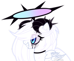 Size: 2693x2227 | Tagged: safe, artist:toffeelavender, oc, oc only, pony, base used, choker, eyelashes, female, grin, high res, horns, makeup, mare, running makeup, simple background, smiling, solo, transparent background, wings