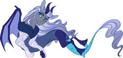 Size: 1024x482 | Tagged: safe, artist:lisianthus, oc, oc only, oc:dama da noite, draconequus, draconequus oc, female, horns, interspecies offspring, offspring, parent:discord, parent:starlight glimmer, parents:starcord, paw pads, paws, simple background, transparent background, underpaw
