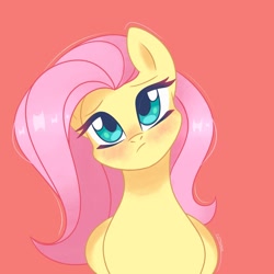 Size: 1920x1920 | Tagged: safe, artist:cottonaime, fluttershy, pegasus, pony, g4, big eyes, blushing, cute, female, head tilt, looking at you, mare, red background, shyabetes, simple background, solo, worried