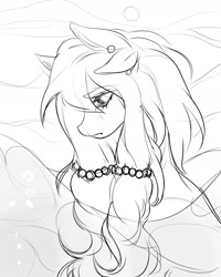 Size: 1333x1666 | Tagged: safe, artist:miioko, oc, oc only, earth pony, pony, ear piercing, earth pony oc, female, frown, lineart, mare, monochrome, piercing, solo