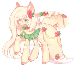 Size: 1024x859 | Tagged: safe, artist:miioko, oc, oc only, pony, eye clipping through hair, female, flower, flower in hair, mare, raised hoof, simple background, transparent background