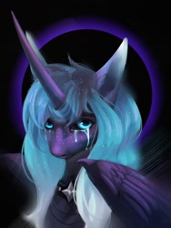 Size: 1620x2160 | Tagged: safe, artist:miurimau, oc, oc only, alicorn, pony, alicorn oc, bust, crying, female, horn, mare, solo, wings