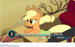 Size: 1305x813 | Tagged: safe, edit, edited screencap, screencap, applejack, earth pony, pony, g4, my little pony: friendship is magic, season 2, the last roundup, applejack's hat, cowboy hat, female, hat, list, mare, meta, smiling, smirk, solo, watchmojo.com, youtube