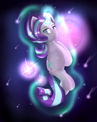 Size: 2000x2500 | Tagged: safe, artist:nihithebrony, starlight glimmer, pony, unicorn, g4, female, glowing, glowing horn, high res, horn, levitation, looking at you, magic, magic aura, mare, self-levitation, shooting star, smiling, smiling at you, solo, telekinesis