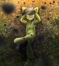 Size: 1800x2000 | Tagged: safe, artist:nihithebrony, oc, oc only, pegasus, pony, ash, commission, female, grass, grin, implied fire, lying down, on back, pegasus oc, smiling, solo