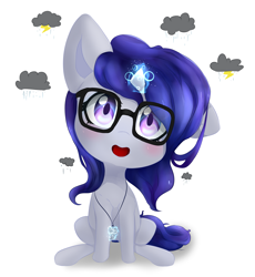 Size: 2300x2500 | Tagged: safe, artist:nihithebrony, oc, oc only, pony, unicorn, blushing, chibi, female, glasses, glowing, glowing horn, high res, horn, open mouth, solo, thunderstorm, unicorn oc