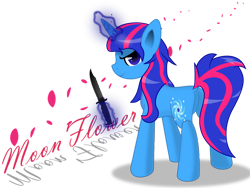 Size: 1024x768 | Tagged: safe, artist:nihithebrony, oc, oc only, oc:moon flower, pony, unicorn, female, glowing, glowing horn, horn, knife, magic, simple background, smiling, solo, telekinesis, transparent background, unicorn oc