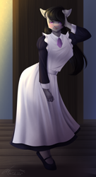 Size: 1824x3342 | Tagged: safe, artist:lunciakkk, octavia melody, earth pony, anthro, unguligrade anthro, g4, bedroom eyes, bowtie, clothes, commission, dress, female, lidded eyes, looking at you, maid, multiple variants, solo