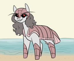 Size: 1479x1230 | Tagged: safe, artist:smirk, oc, isopod, monster pony, antennae, beach, black sclera, ocean, simple background, solo, water