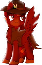 Size: 6314x9866 | Tagged: safe, artist:firehearttheinferno, artist:php178, derpibooru exclusive, oc, oc only, oc:lance longmane, pegasus, pony, fallout equestria, fallout equestria: equestria the beautiful, my little pony: the movie, .svg available, beard, blaze (coat marking), bullet, bullet cap, chest fluff, clothes, coat markings, collaboration, colored muzzle, colored pupils, cowboy hat, cute, cute little fangs, determination, determined, determined face, determined look, determined smile, digital art, ear fluff, ear tufts, facial hair, facial markings, fallout equestria oc, fangs, gift art, goatee, hat, highlights, inkscape, leather, looking at something, male, mohawk, movie accurate, muttonchops, orange eyes, orange mane, pegasus oc, persona, ponysona, pose, red mane, scar, shading, simple background, smiling, smug, solo, stallion, stallion oc, svg, swag, transparent background, unshorn fetlocks, vector, vest