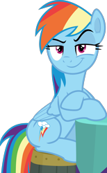 Size: 2000x3240 | Tagged: safe, artist:frownfactory, rainbow dash, pegasus, pony, a trivial pursuit, g4, crossed arms, female, grin, high res, mare, raised eyebrow, simple background, sitting, smiling, smug, solo, transparent background, vector