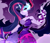 Size: 2993x2586 | Tagged: safe, artist:kisselmr, twilight sparkle, alicorn, anthro, equestria girls, g4, my little pony equestria girls: friendship games, ambiguous facial structure, bare shoulders, duality, energy, female, high res, magic, midnight sparkle, purple, purple background, sleeveless, solo, strapless, sword, transformation, weapon