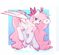 Size: 2067x1912 | Tagged: safe, artist:teapup, oc, oc only, oc:teddy bear, pegasus, pony, :p, bow, chest fluff, emoticon, pink, solo, tongue out