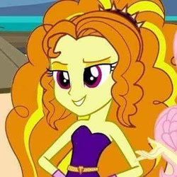 Size: 403x403 | Tagged: artist needed, safe, adagio dazzle, fluttershy, equestria girls, g4, bare shoulders, disguise, disguised siren, sleeveless, solo focus, strapless