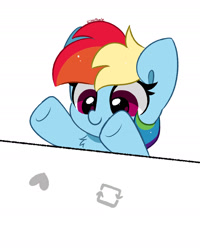 Size: 1920x2401 | Tagged: safe, artist:kittyrosie, edit, rainbow dash, pegasus, pony, g4, chest fluff, cropped, cute, dashabetes, female, kittyrosie is trying to murder us, mare, meta, simple background, smiling, solo, twitter, white background