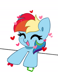 Size: 1920x2401 | Tagged: safe, artist:kittyrosie, edit, rainbow dash, pegasus, pony, g4, ^^, blushing, cropped, cute, dashabetes, eyes closed, female, floating heart, happy, heart, like, mare, meta, open mouth, open smile, retweet, simple background, smiling, solo, twitter, white background