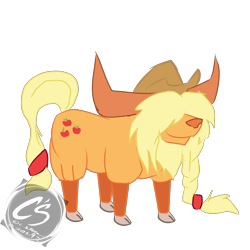 Size: 2000x2000 | Tagged: safe, artist:adhiguna, artist:johnathon-matthews, applejack, earth pony, pony, yak, g4, appleyak, cloven hooves, cowboy hat, hat, high res, old art, simple background, species swap, transparent background, watermark, yakified