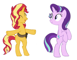 Size: 693x541 | Tagged: safe, edit, edited screencap, editor:twilyisbestpone, screencap, starlight glimmer, sunset shimmer, pony, unicorn, equestria girls, equestria girls specials, g4, my little pony equestria girls: better together, my little pony equestria girls: forgotten friendship, background removed, bipedal, cute, duo, duo female, eyes closed, female, glimmerbetes, mare, not a vector, open mouth, shimmerbetes, simple background, transparent background