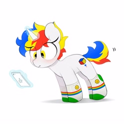 Size: 3000x3000 | Tagged: safe, artist:mochi_nation, oc, oc only, oc:rubik star, pony, unicorn, blushing, clothes, high res, simple background, socks, solo, white background