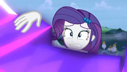 Size: 3410x1920 | Tagged: safe, screencap, rarity, equestria girls, g4, my little pony equestria girls: friendship games, canterlot, dimensional cracks, female, hairpin, high res, solo