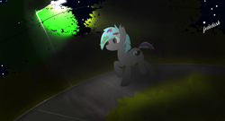 Size: 7572x4080 | Tagged: safe, artist:fededash, oc, oc only, oc:papery xlp, forest, lamp, night, road, stars, torn ear