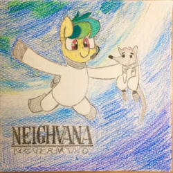 Size: 536x536 | Tagged: safe, artist:huodx, oc, oc:apogee, oc:houston, pegasus, pony, rat, album parody, colored pencil drawing, female, nevermind, nirvana, pencil drawing, traditional art