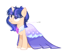 Size: 2034x1696 | Tagged: safe, artist:moonnightshadow-mlp, artist:pegasski, oc, oc:starglow, pony, unicorn, g4, base used, clothes, dress, female, mare, offspring, parent:flash sentry, parent:twilight sparkle, parents:flashlight, simple background, solo, transparent background