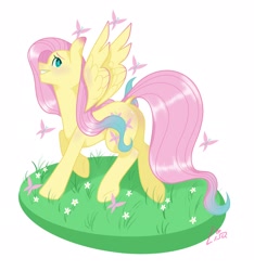 Size: 1824x1950 | Tagged: safe, artist:germanloh, fluttershy, pegasus, pony, g4, female, mare, signature, simple background, smiling, solo, white background, wings