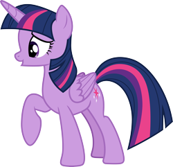 Size: 3112x3000 | Tagged: safe, artist:cloudy glow, twilight sparkle, alicorn, pony, a health of information, g4, .ai available, female, folded wings, full body, high res, hooves, horn, mare, o, o mouth, open mouth, raised hoof, simple background, solo, standing, tail, transparent background, twilight sparkle (alicorn), vector, wings