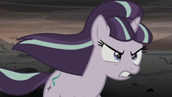 Size: 3410x1920 | Tagged: safe, screencap, starlight glimmer, pony, unicorn, g4, season 5, the cutie re-mark, alternate timeline, angry, ashlands timeline, barren, female, gritted teeth, high res, implied genocide, mare, post-apocalyptic, s5 starlight, solo, teeth, wasteland