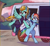 Size: 1200x1100 | Tagged: safe, artist:provolonepone, lightning dust, rainbow dash, pegasus, pony, g4, arm behind back, arrested, bipedal, chest fluff, clothes, commission, duo, midriff, never doubt rainbowdash69's involvement, officer ld, police uniform, prisoner rd, van