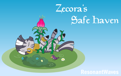Size: 2880x1820 | Tagged: safe, artist:foxdeimos, zecora, bird, zebra, g4, bush, female, flower, lying down, lying in grass, sky, solo