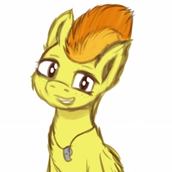 Size: 2893x2893 | Tagged: safe, artist:simplesaemple, spitfire, pegasus, pony, g4, colored sketch, cute, cutefire, high res, looking at you, simple background, sketch, smiling, solo, spitfire's whistle, whistle, whistle necklace, white background, wings